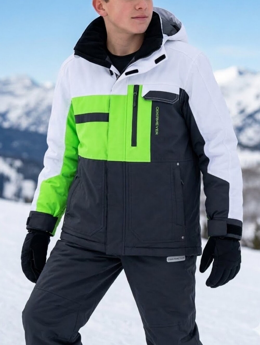 Obermeyer Snow Ski Winter Colorblock Neon Green Junior Hixcy Jacket Coat